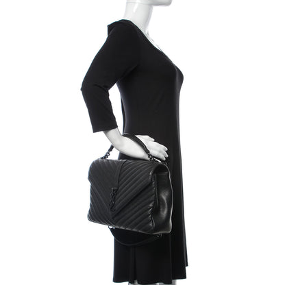 Saint Laurent Sheepskin Matelasse Chevron Monogram Monochrome Large College Satchel Black 3 of 10