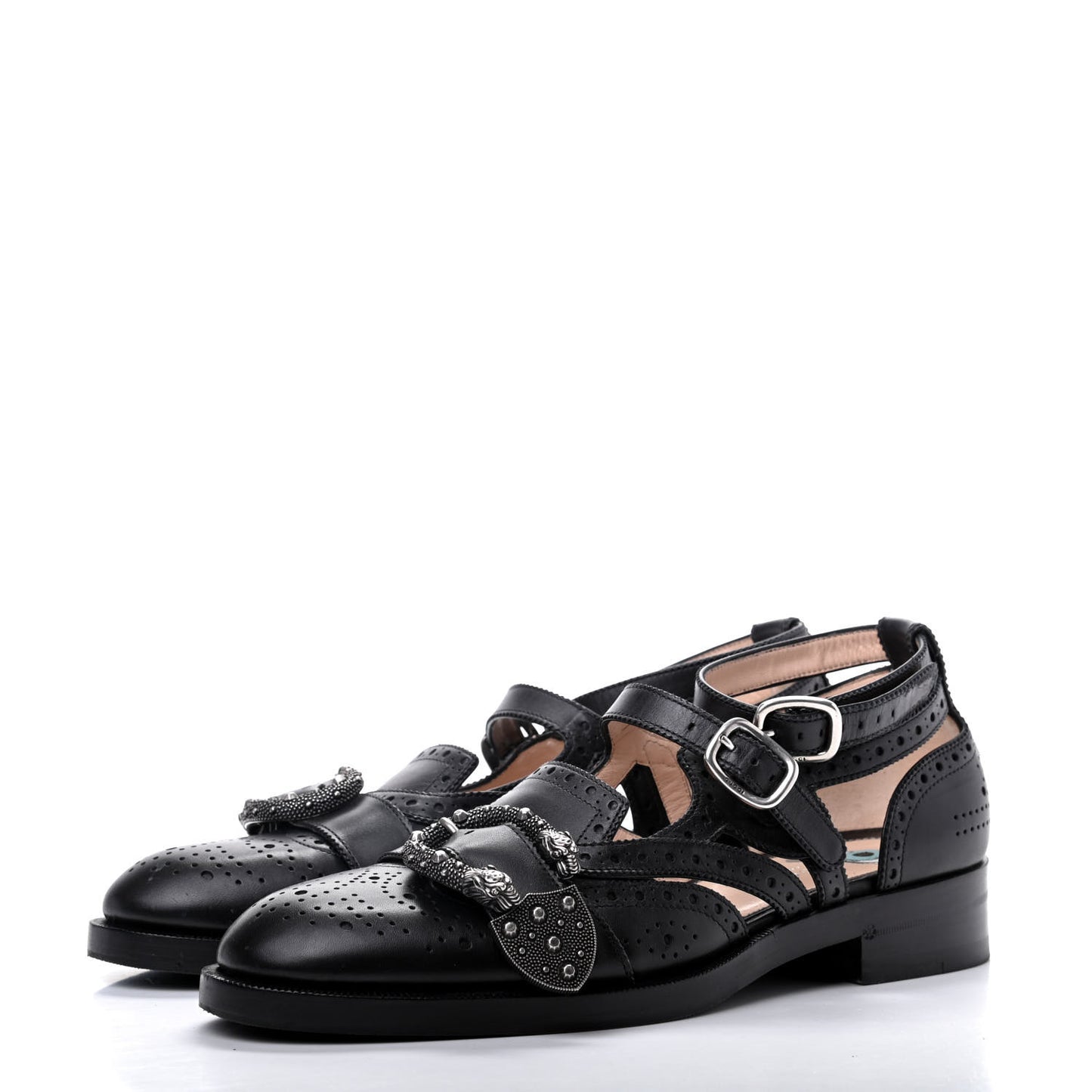 Calfskin Bee Embroidered Womens Queercore Brogue Wingtip Monk Strap Loafers 39 Black