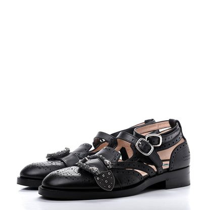 Gucci Calfskin Bee Embroidered Womens Queercore Brogue Wingtip Monk Strap Loafers 39 Black 3 of 13