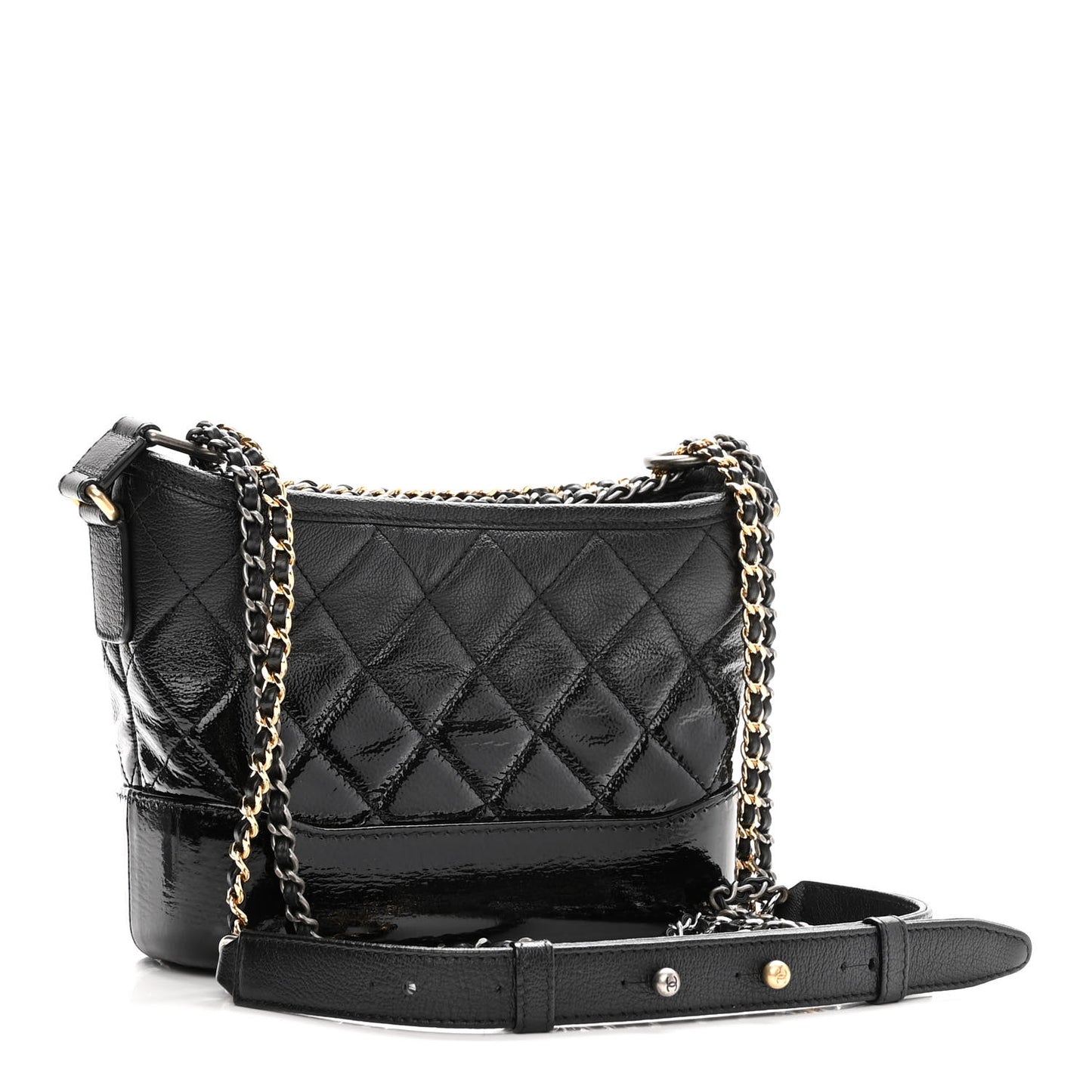 Patent Goatskin Quilted Small Gabrielle Hobo Black