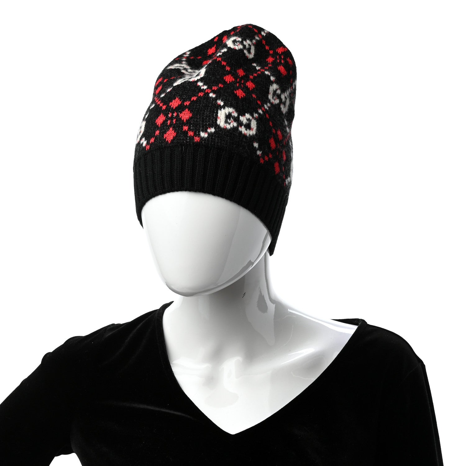 Gucci Knit GG Monogram Diamante Beanie Hat S Black 2 of 5
