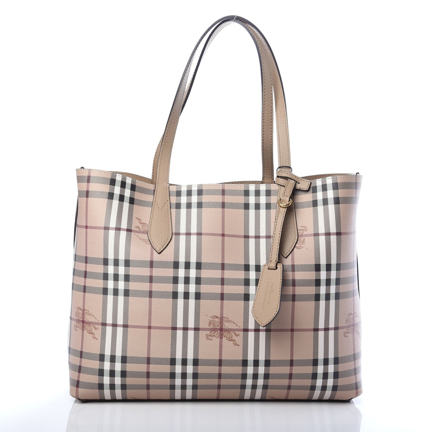 Grainy Calfskin Haymarket Check Medium Reversible Tote Camel