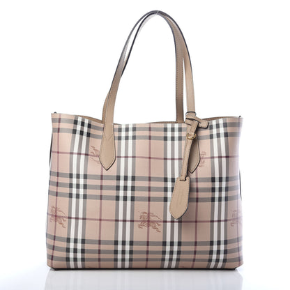 Burberry Grainy Calfskin Haymarket Check Medium Reversible Tote Camel 5 of 14