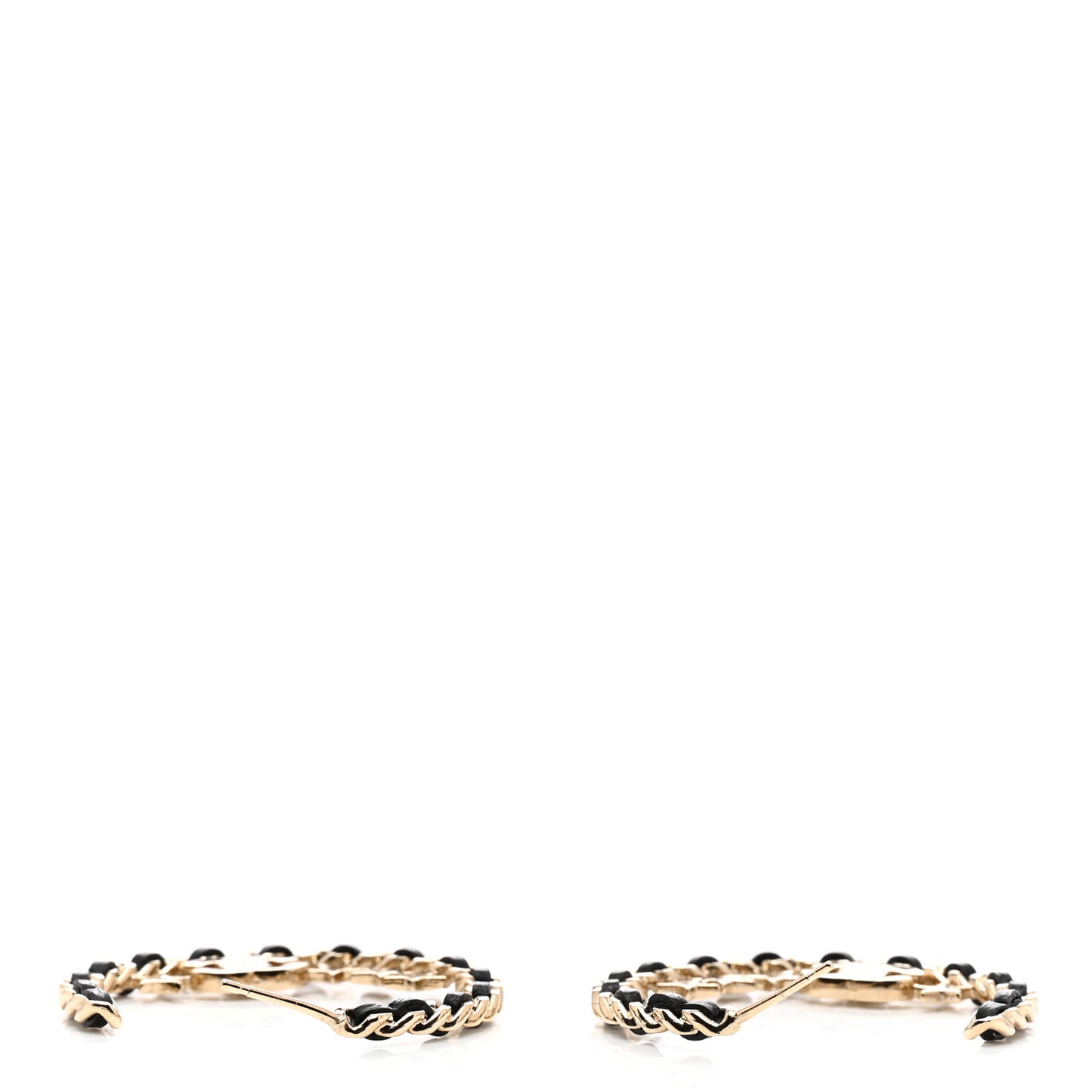 Lambskin Chain Crystal CC Star Chain Hoop Earrings Gold Black