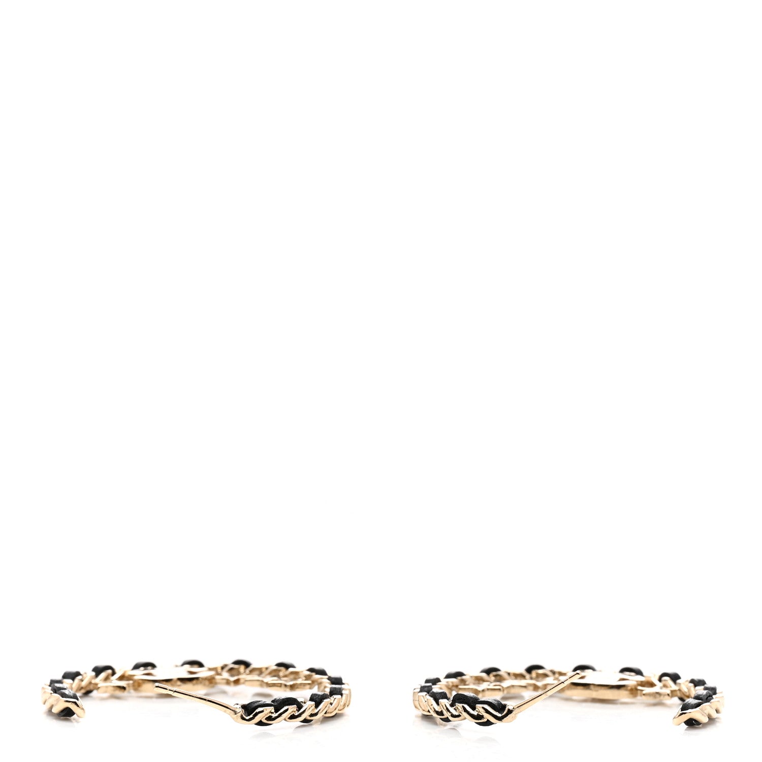 Chanel Lambskin Chain Crystal CC Star Chain Hoop Earrings Gold Black 3 of 5