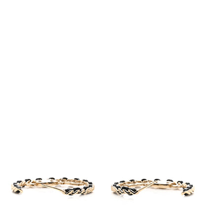 Chanel Lambskin Chain Crystal CC Star Chain Hoop Earrings Gold Black 3 of 5