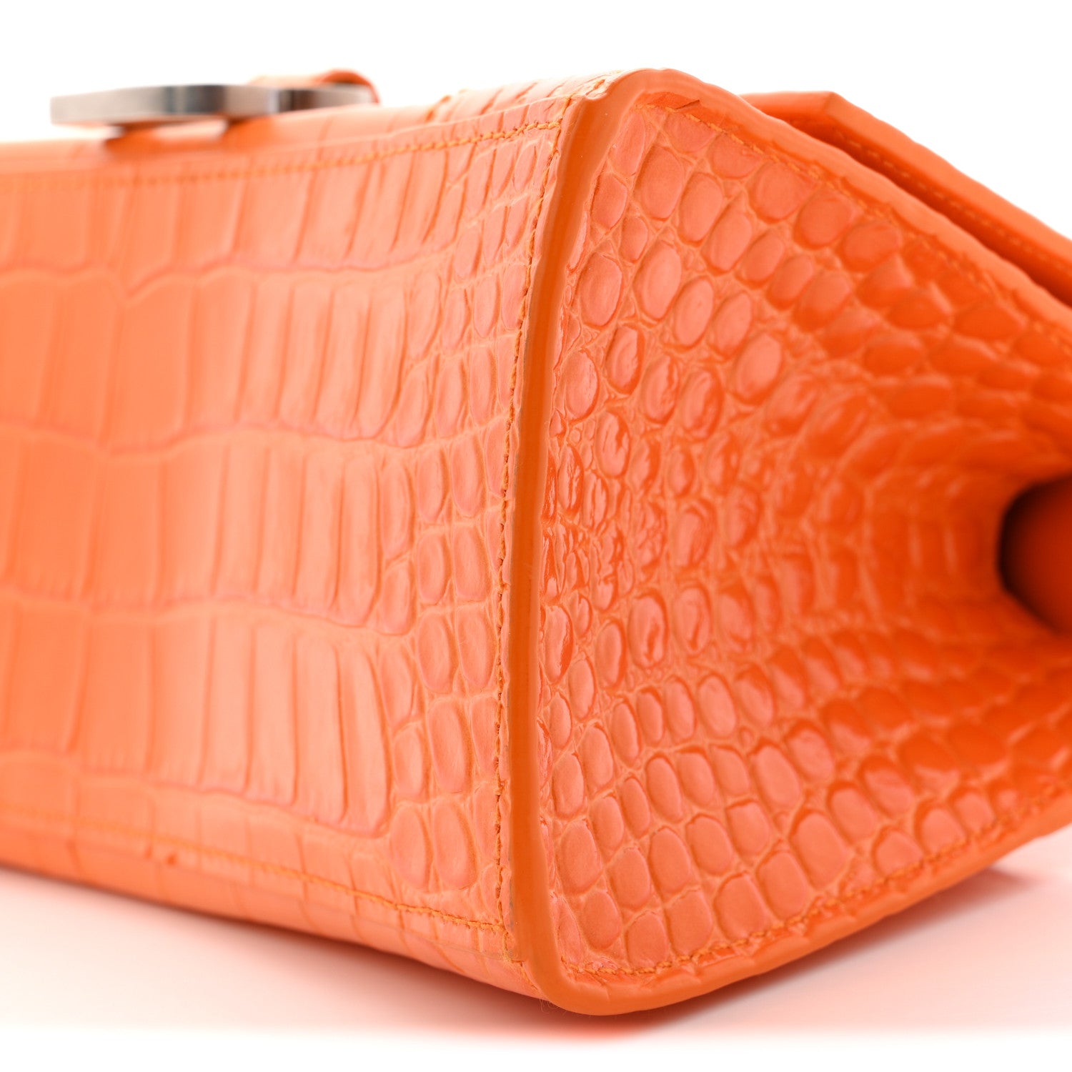 Balenciaga Shiny Calfskin Crocodile Embossed Small Hourglass Top Handle Bag Pop Orange 10 of 12