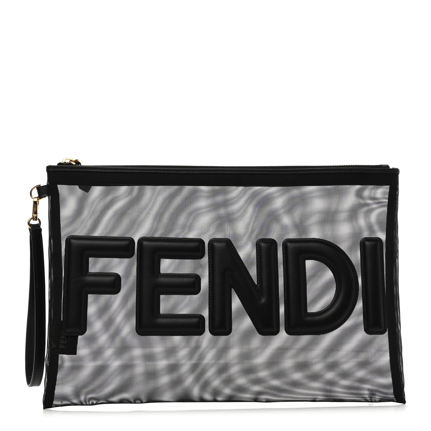 Mesh Vitello King Logo Embroidered Large Flat Pouch Black