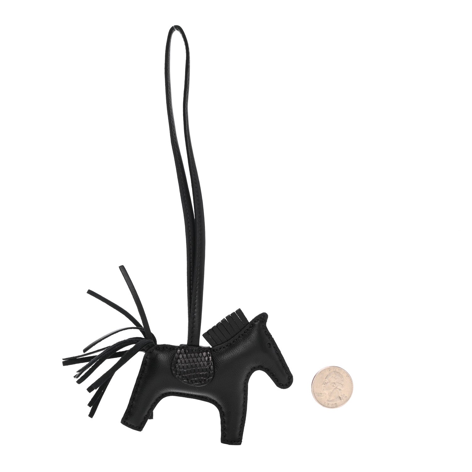 Hermes Milo Lambskin Lizard Touch Grigri Rodeo Horse Bag Charm PM So Black 2 of 5