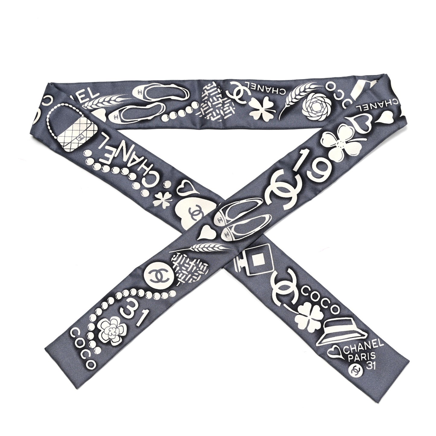 Silk CC Slim Bandeau Scarf Grey Ecru Black