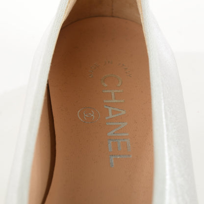 Chanel Lambskin Metallic CC Cap Toe Ballerina Flats 37 Silver 7 of 8