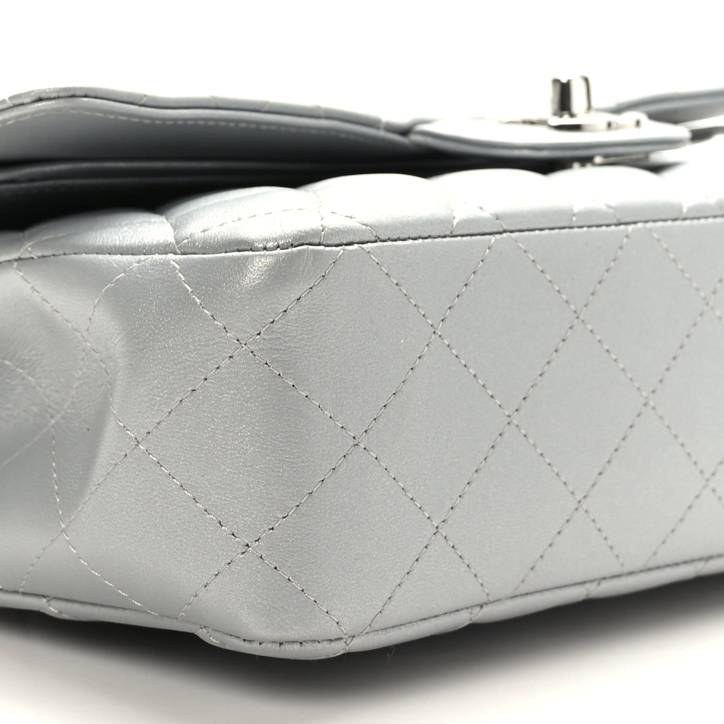Iridescent Lambskin Quilted Medium Double Flap Grey