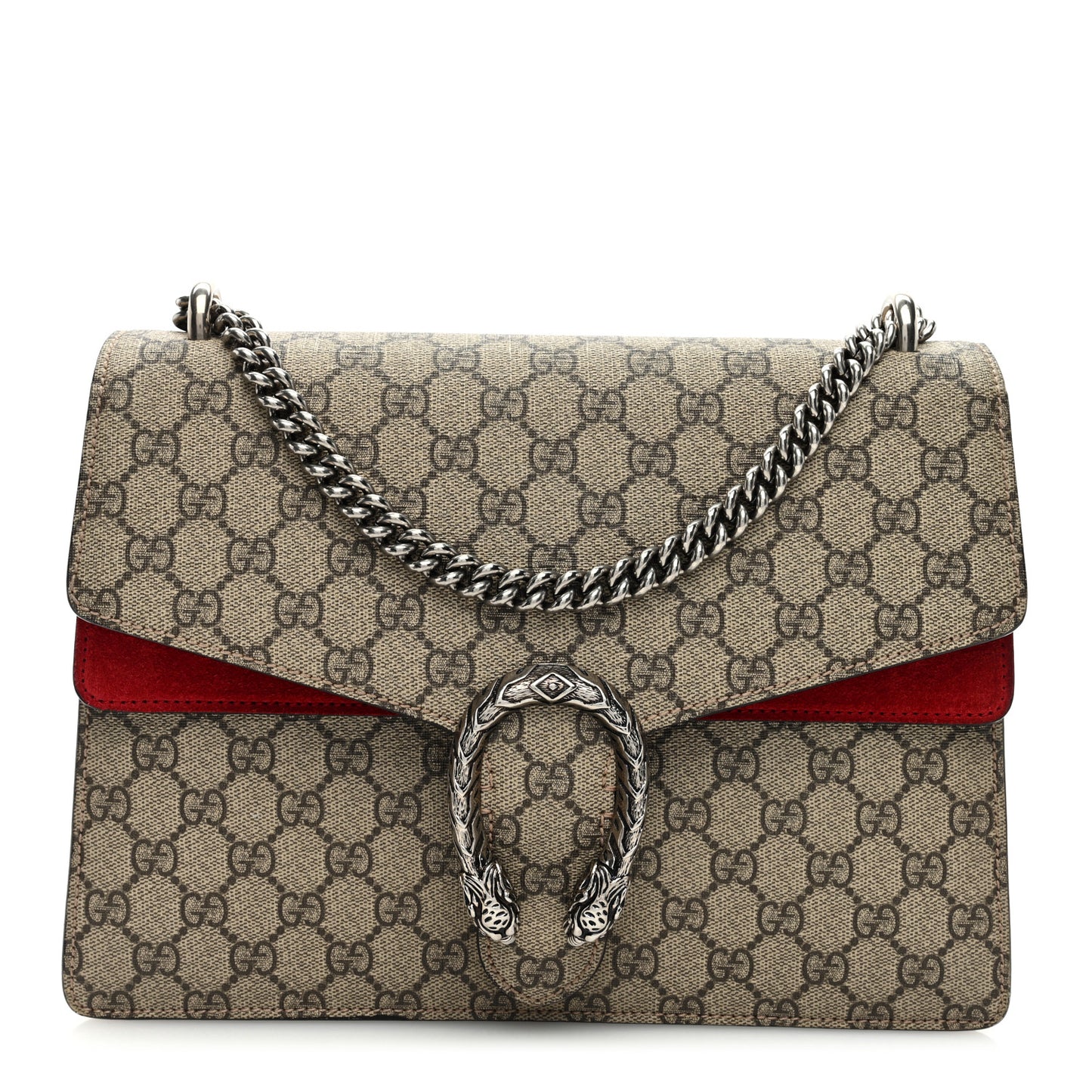 GG Supreme Monogram Suede Cudu Medium Dionysus Shoulder Bag Beige Ebony Vulcanic Red