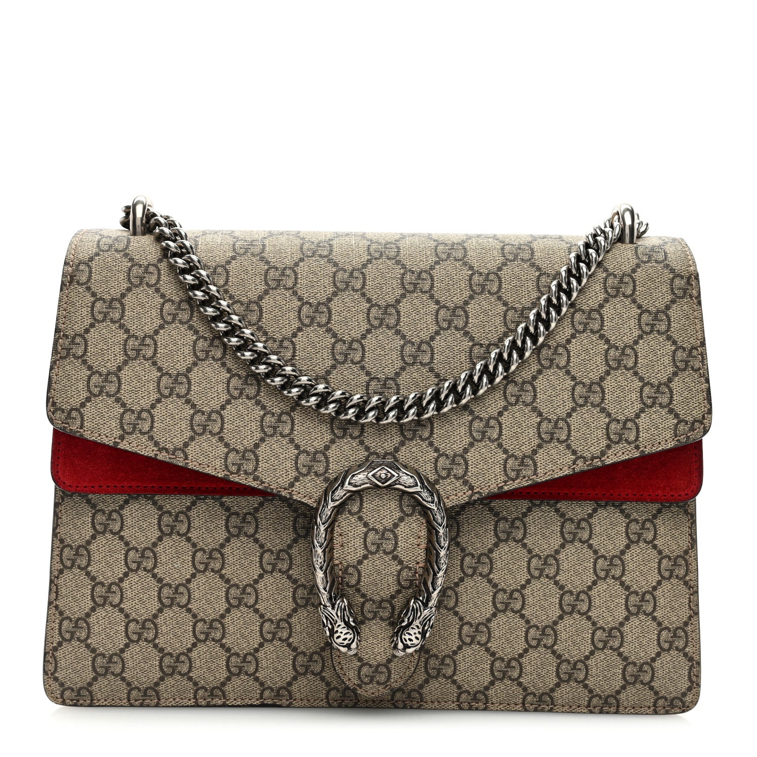 Gucci GG Supreme Monogram Suede Cudu Medium Dionysus Shoulder Bag Beige Ebony Vulcanic Red 1 of 10