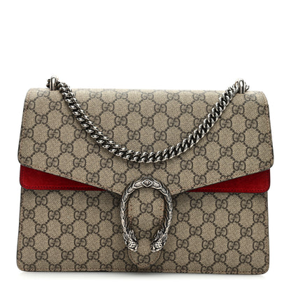 Gucci GG Supreme Monogram Suede Cudu Medium Dionysus Shoulder Bag Beige Ebony Vulcanic Red 1 of 10