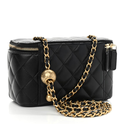 Chanel Lambskin Quilted Small Pearl Crush Vanity Case With Chain Black 3 of 11