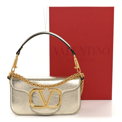 Valentino Garavani Metallic Crackle Effect Calfskin Vlogo Small Loco Shoulder Bag Platino 11 of 11