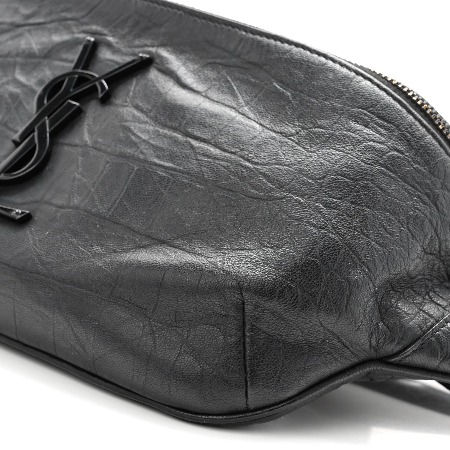 Saint Laurent Calfskin Crocodile Embossed Monogram Belt Bag Black 9 of 10