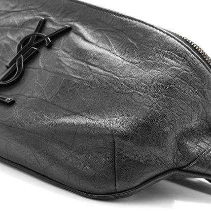 Saint Laurent Calfskin Crocodile Embossed Monogram Belt Bag Black 9 of 10