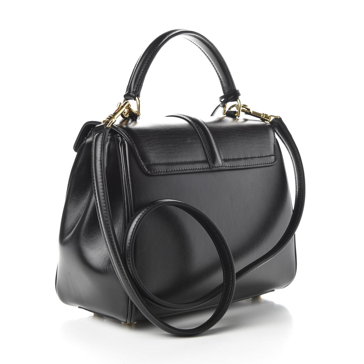Satinated Calfskin Small 16 Top Handle Bag Black