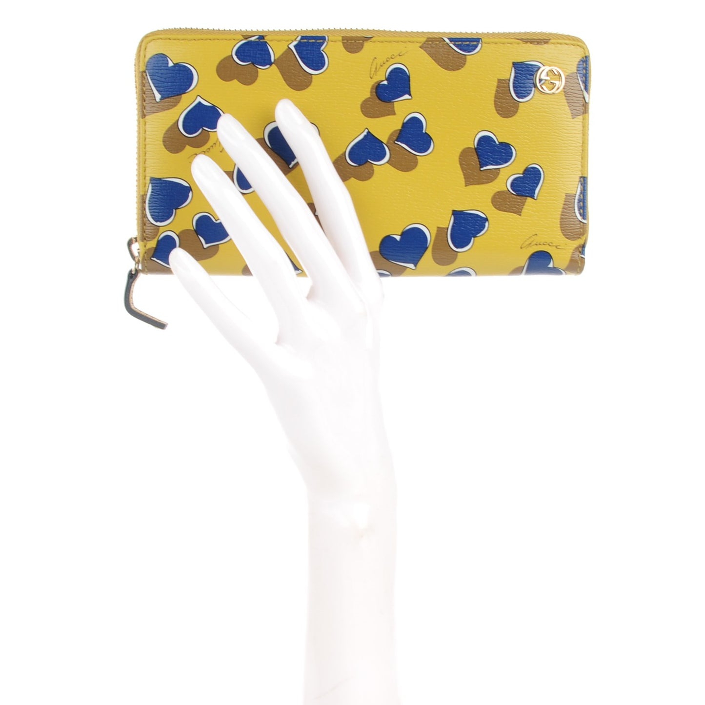 Calfskin Heartbeat Print Zip Around Wallet Yellow