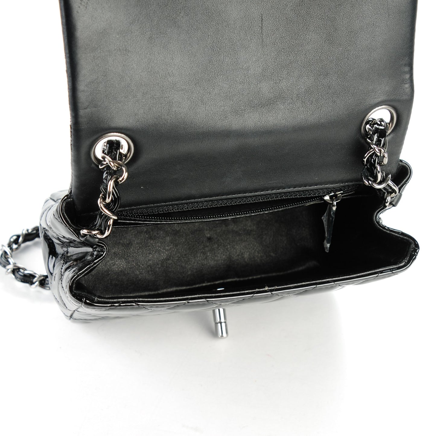 Patent Calfskin Quilted Mini Square Flap Black