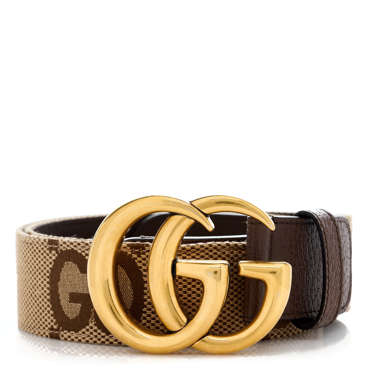 Gucci Monogram Jumbo GG Textured Dollar Calfskin Double G 40mm Belt 85 34 Camel Ebony 1 of 6