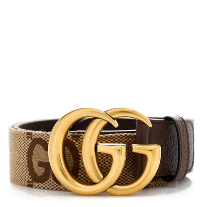 Gucci Monogram Jumbo GG Textured Dollar Calfskin Double G 40mm Belt 85 34 Camel Ebony 1 of 6