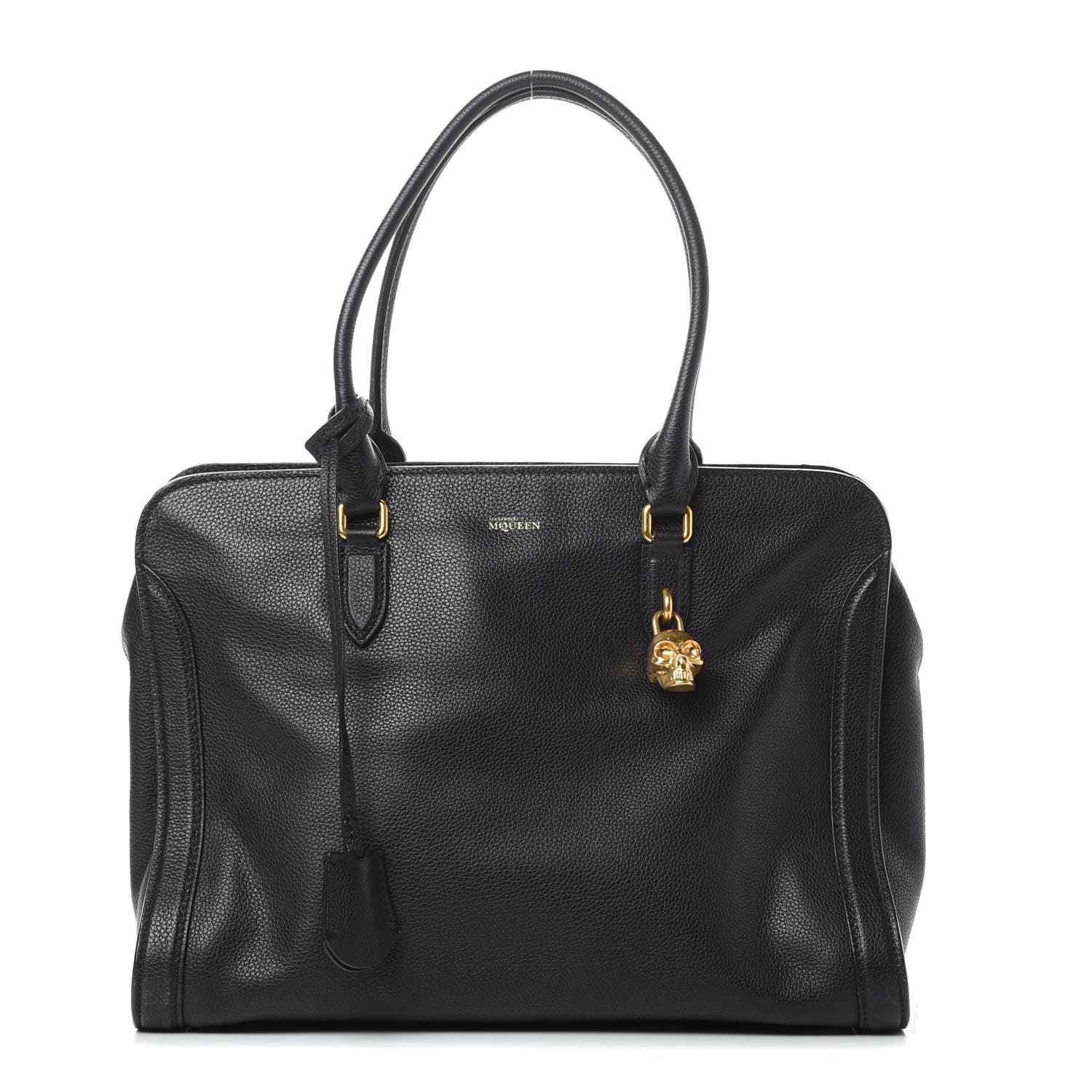 Alexander McQueen Pebbled Calfskin Large Skull Padlock Zip Around Tote Black 1 of 15