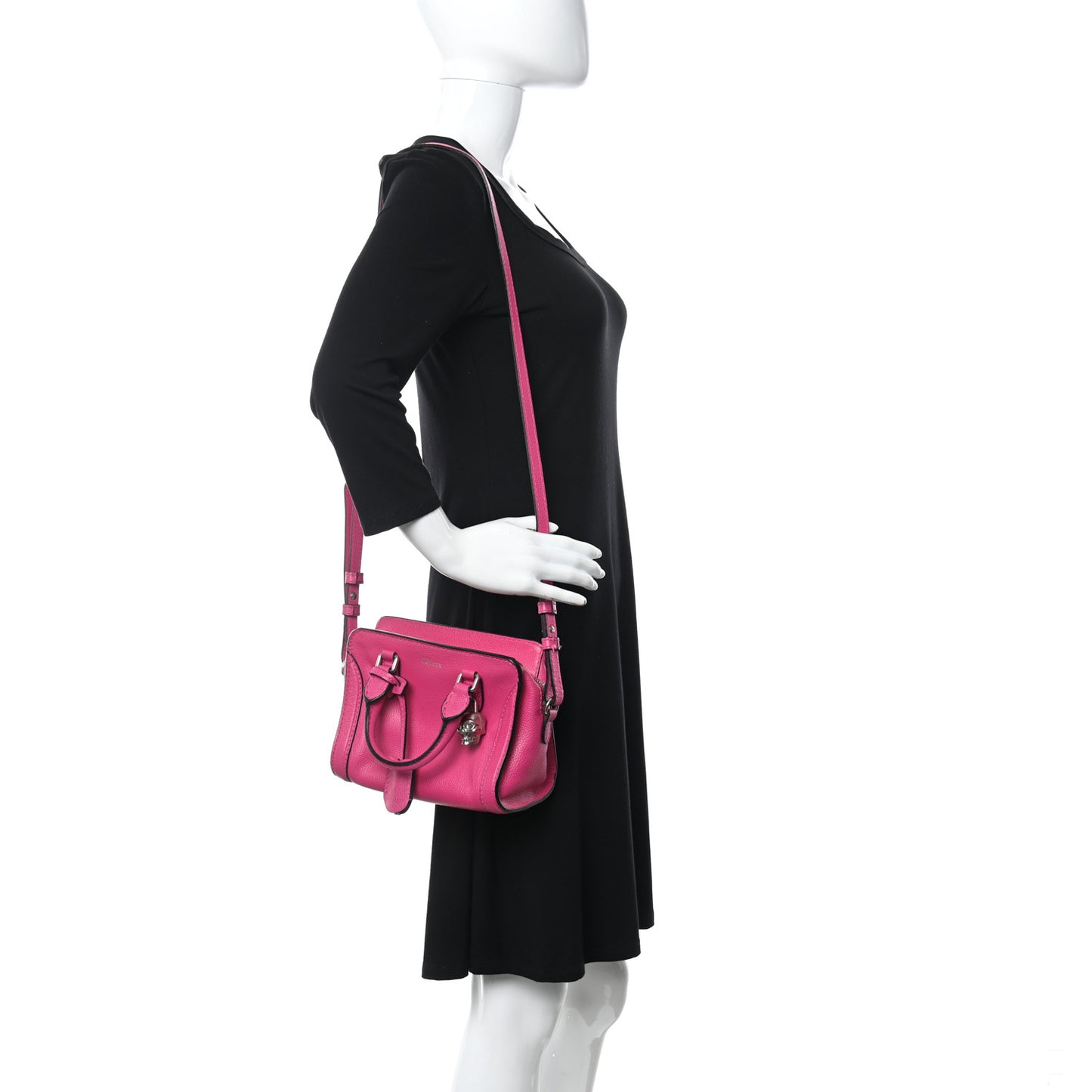 Pebbled Calfskin Mini Skull Padlock Zip Around Tote Bouganville