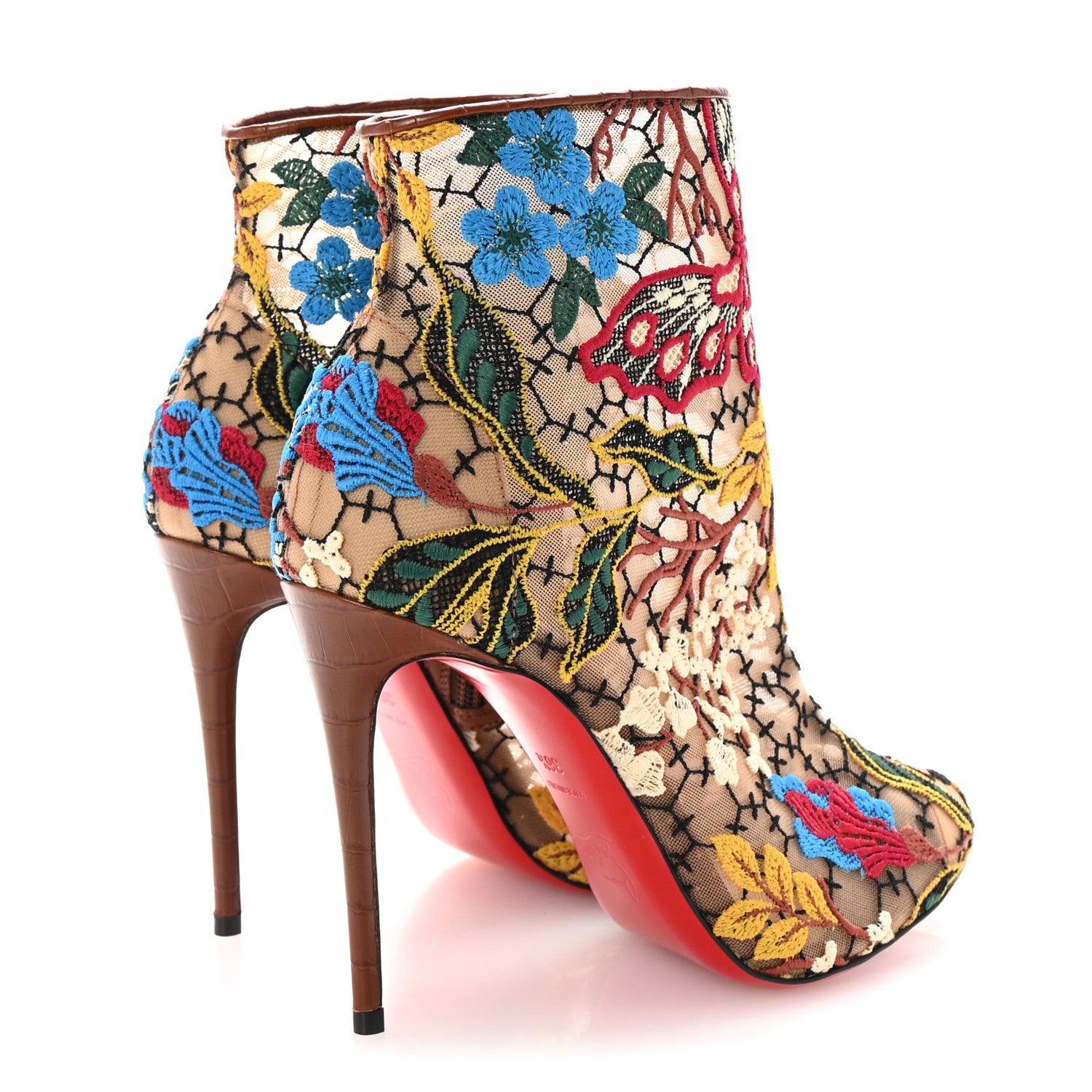 Christian Louboutin Mesh Guipure Wax Lace Calfskin Embossed Miss Tennis 100 Ankle Boots 36.5 Multicolor 5 of 9