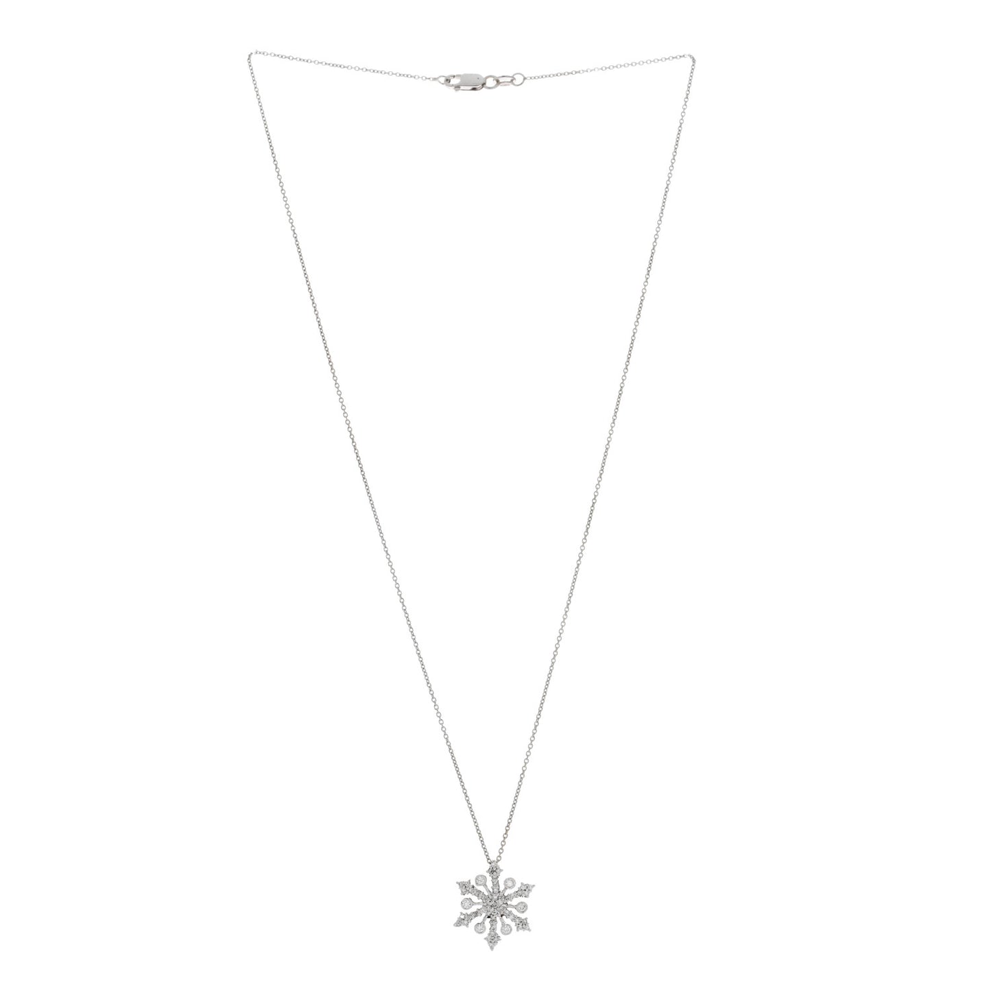 18K White Gold Diamond Snowflake Pendant Necklace