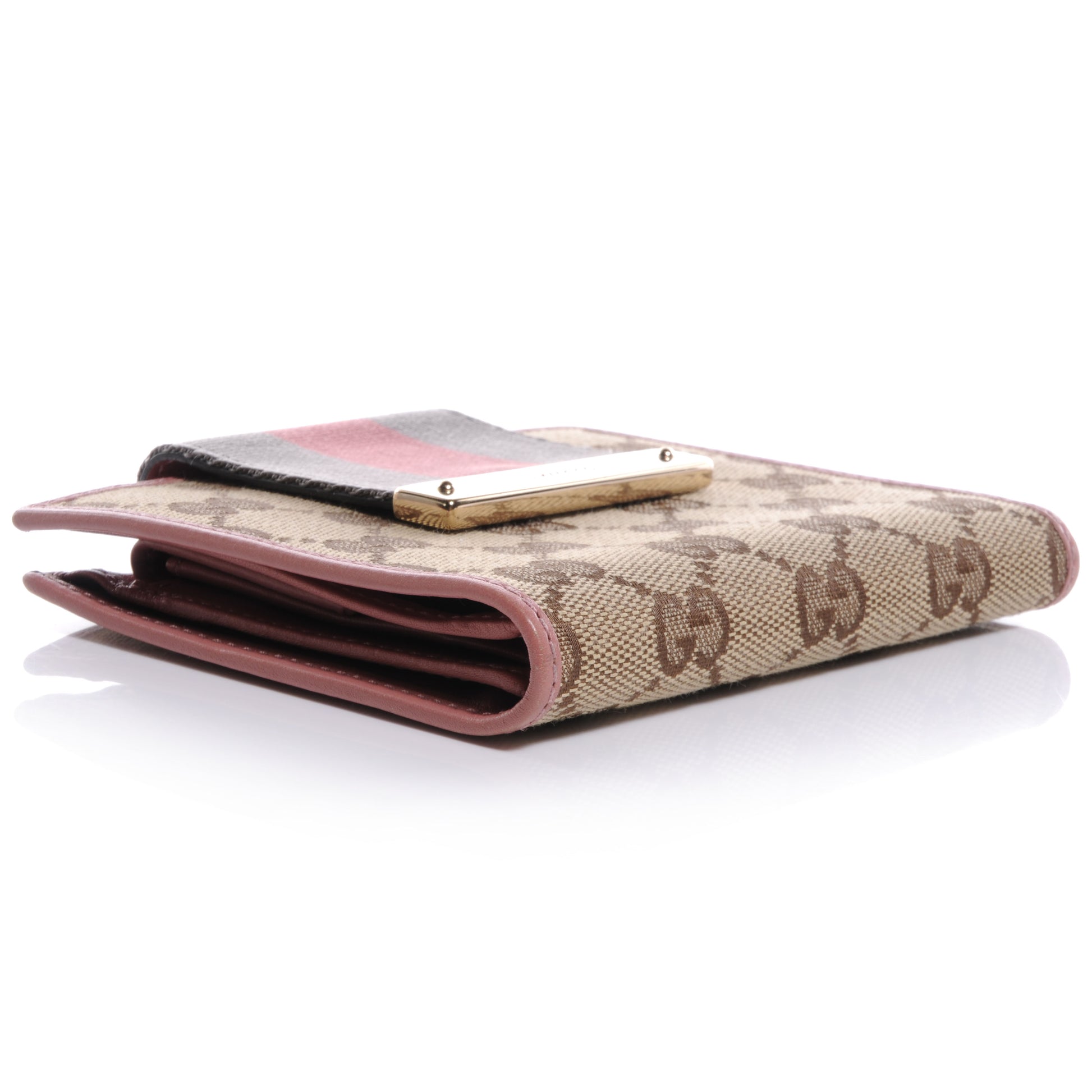 Gucci Monogram Selleria Calfskin Web Ladies Web French Wallet Pink 4 of 8