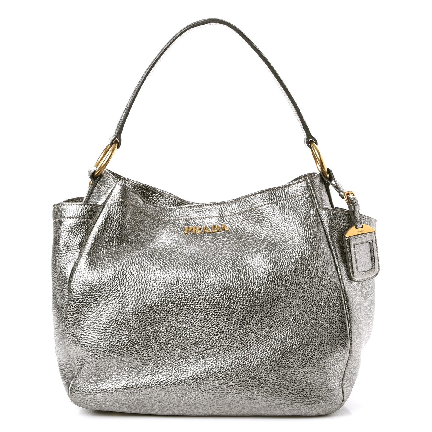 Metallic Vitello Daino Side Pocket Hobo Silver
