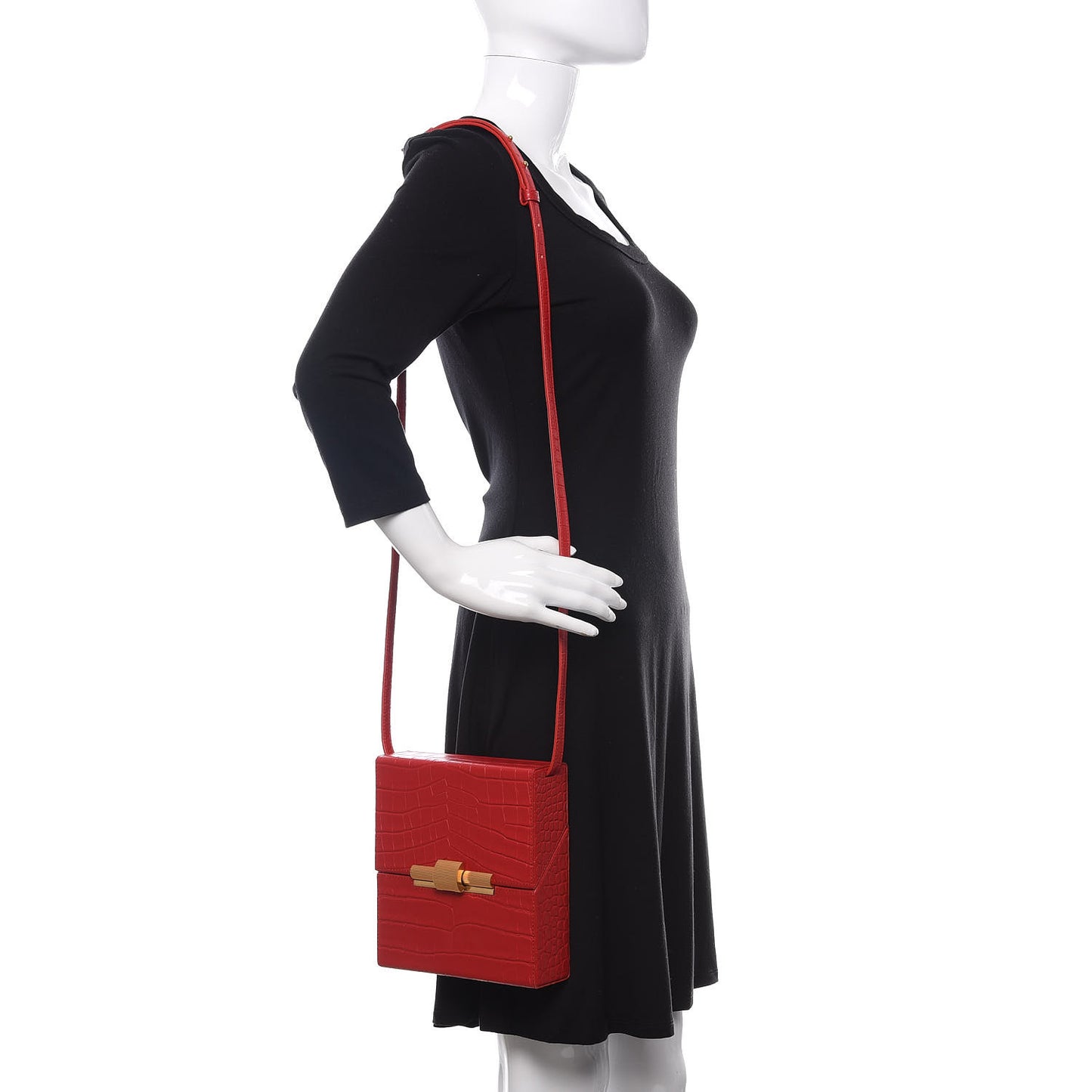 Calfskin Crocodile Embossed Daisey Box Clutch Red