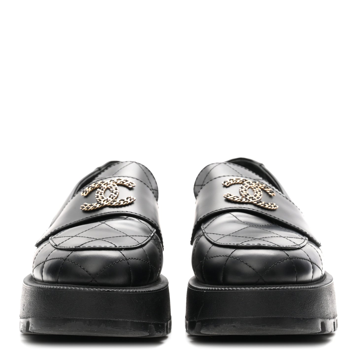 Calfskin Stitched CC Loafers 38.5 Black