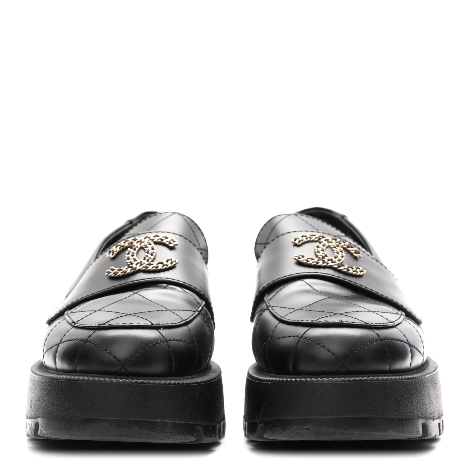 Chanel Calfskin Stitched CC Loafers 38.5 Black 3 of 10