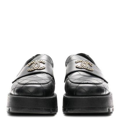 Chanel Calfskin Stitched CC Loafers 38.5 Black 3 of 10