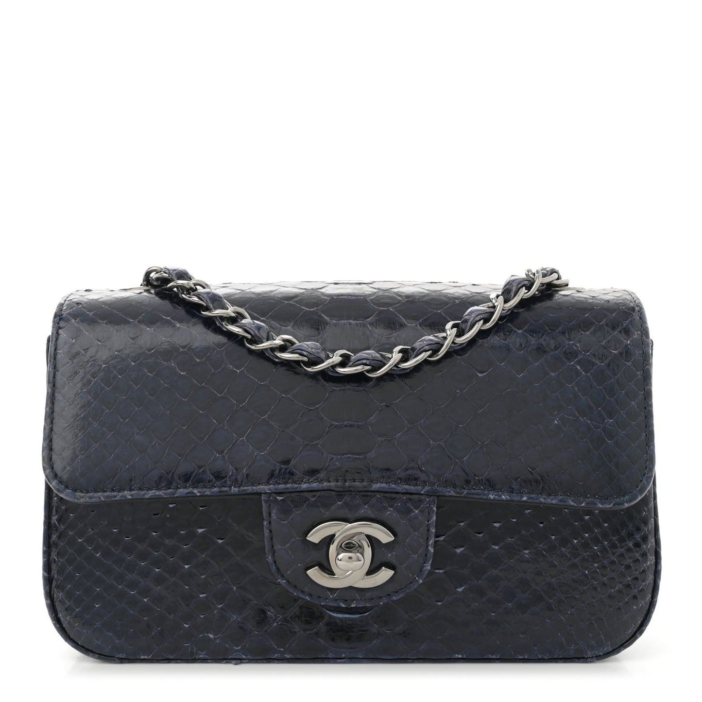 Snakeskin Mini Rectangular Flap Navy Blue