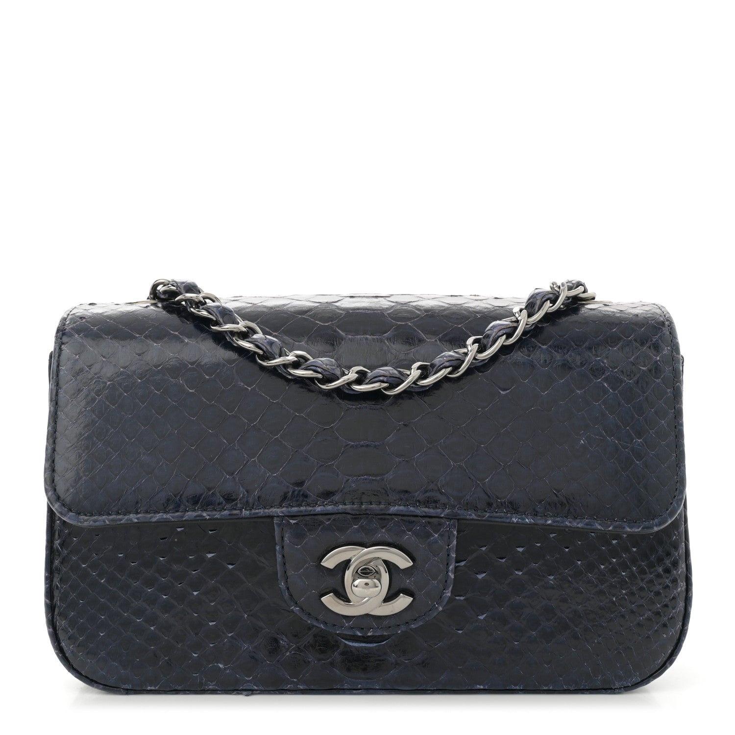 Chanel Snakeskin Mini Rectangular Flap Navy Blue 1 of 12