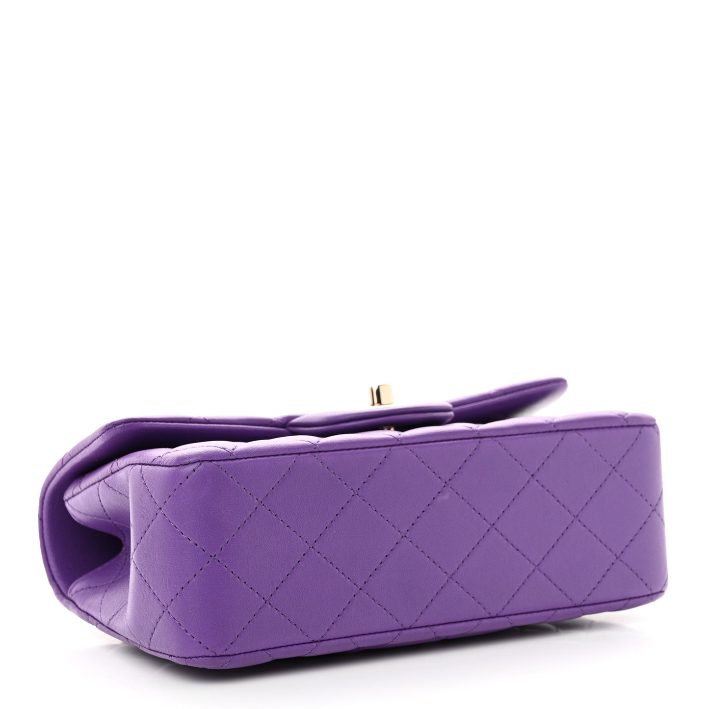 Lambskin Quilted Mini Top Handle Rectangular Flap Dark Purple