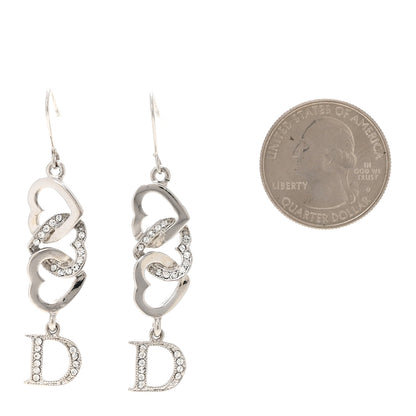 Christian Dior Crystal Heart Drop Earrings Silver 2 of 3