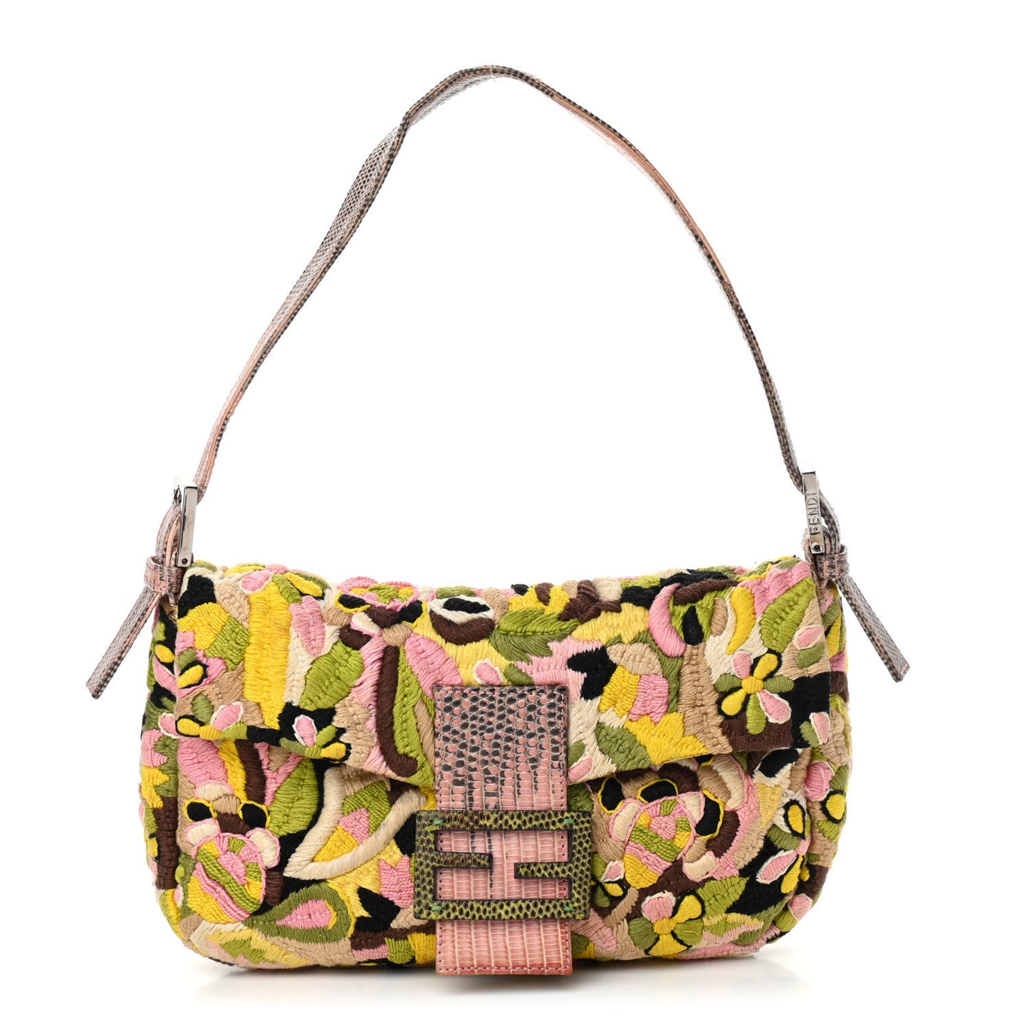 Lizard Embroidered Flower Baguette Pink Multicolor