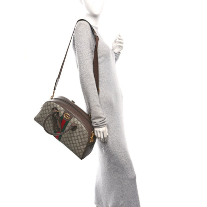 Gucci GG Supreme Monogram Textured Dollar Calfskin Web Medium Savoy Bowling Bag Beige Ebony New Acero 2 of 10
