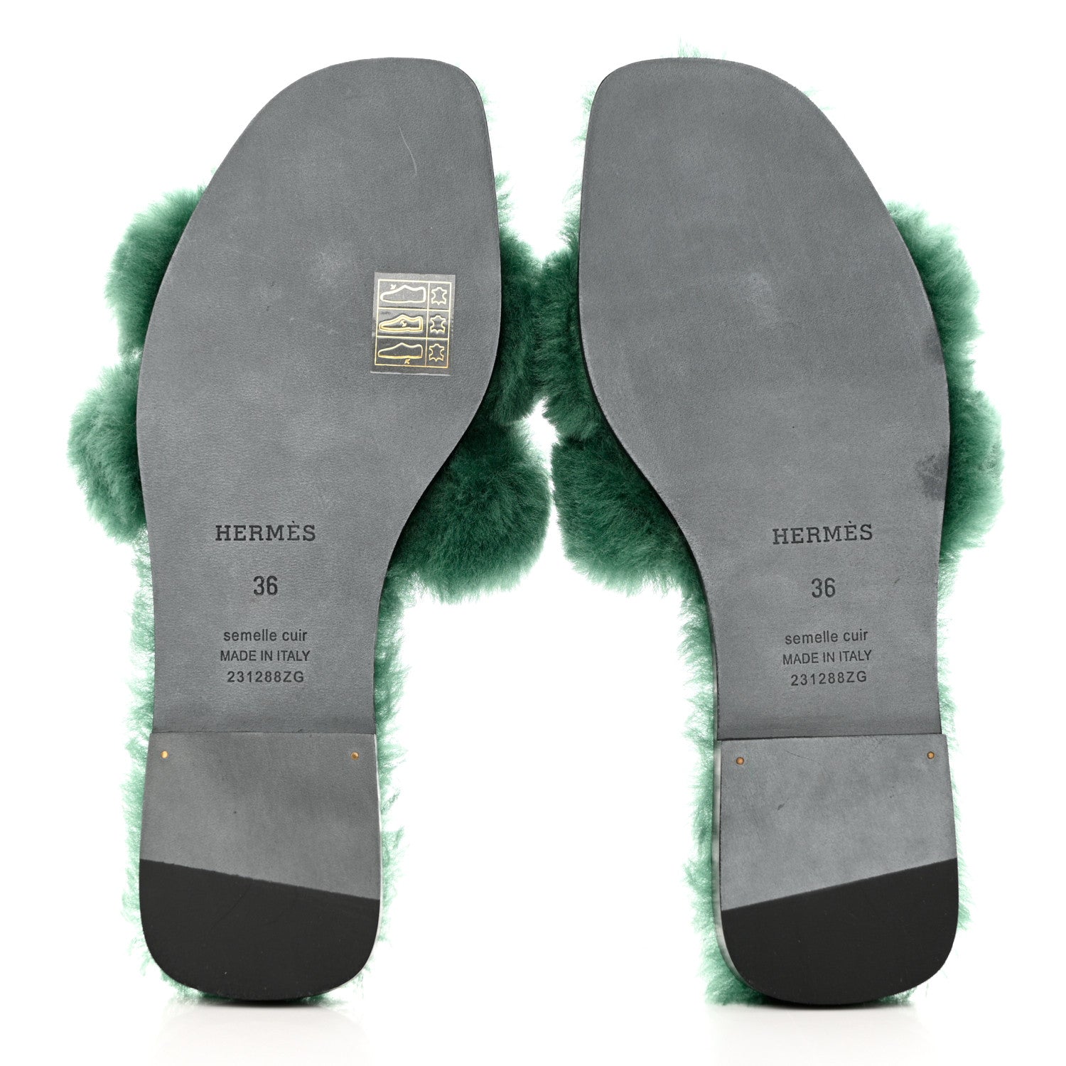 Hermes Woolskin Oran Sandals 36 Vert Anglais 5 of 7