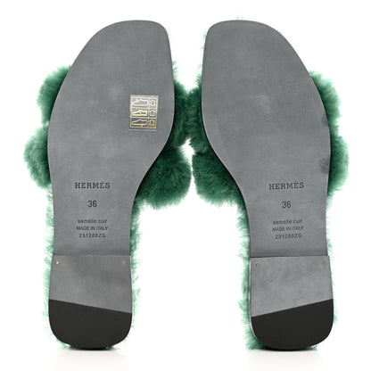 Hermes Woolskin Oran Sandals 36 Vert Anglais 5 of 7