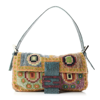 Fendi Wool Embroidered Beaded Lizard Baguette Multicolor 1 of 8