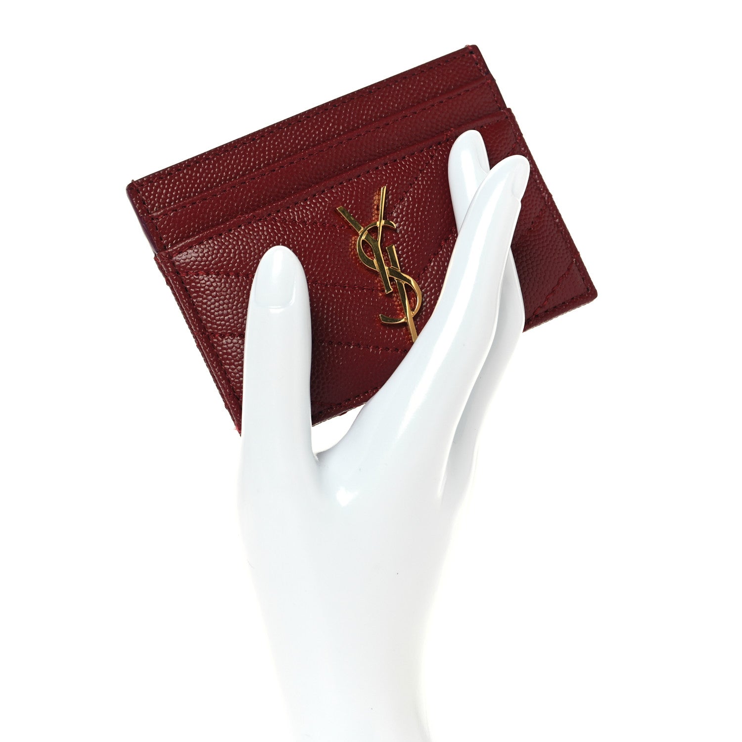 Saint Laurent Grain De Poudre Matelasse Chevron Monogram Credit Card Case Palissandre 2 of 8