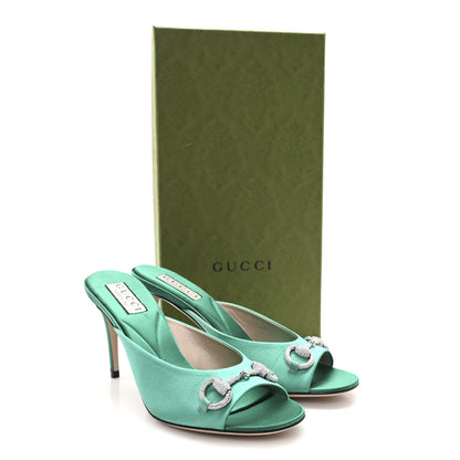 Gucci Raso Seta Malaga Kid Crystal Horsebit Sandals 37.5 Jade Caribbean Green 10 of 10