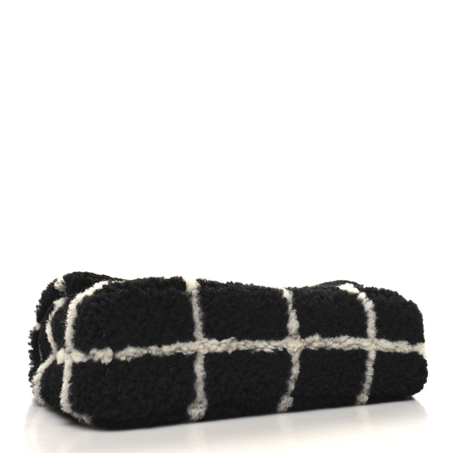 Shearling Lambskin Large Fluffy Tartan Single Flap Black White